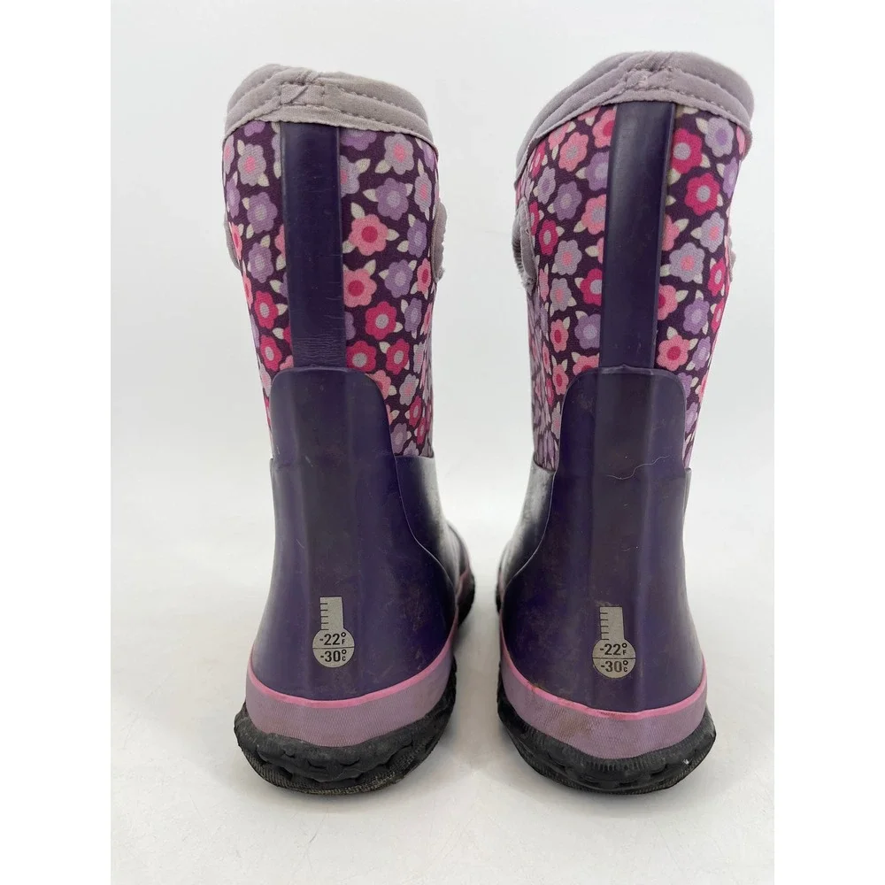 Bogs K Grasp Flowers Boots Youth 4 (37) Purple Waterproof Insulated Floral